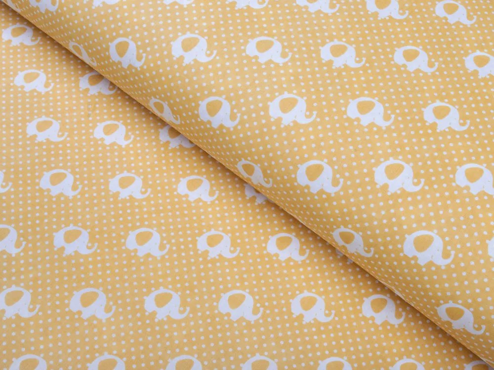 Biante Bavlnené posteľné obliečky Sandra SA-305 Sloníky a bodky na žltom Predĺžené 140x220 a 70x90 cm