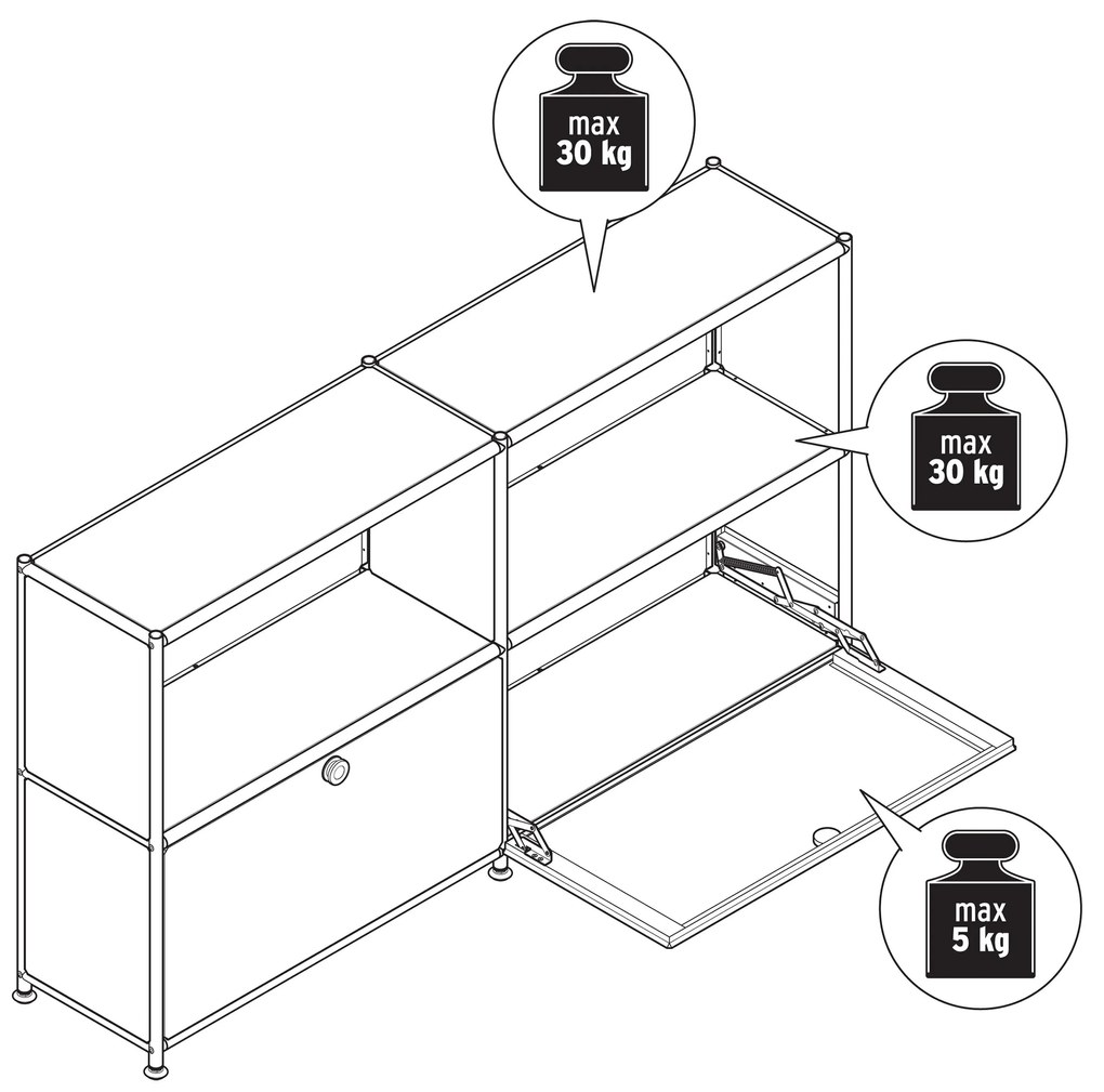 Kovový regál »CN3 Slim Line« s 2 nastaviteľnými výklopnými priečinkami, biely