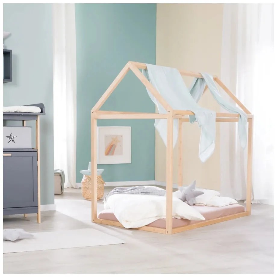 Domčeková detská posteľ v prírodnej farbe 70x140 cm Montessori – Roba