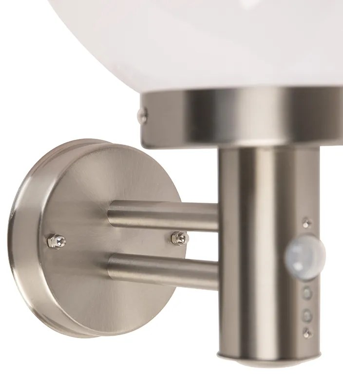 Vonkajšia nástenná lampa oceľ nerez IP44 s detektorom pohybu - Sfera