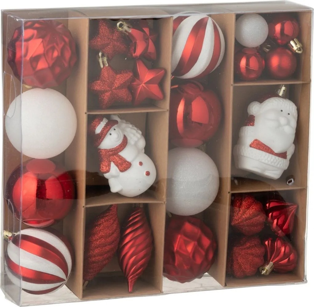 Sada 28 vánočních plastových ozdob červenobílých – 26*24*6 cm