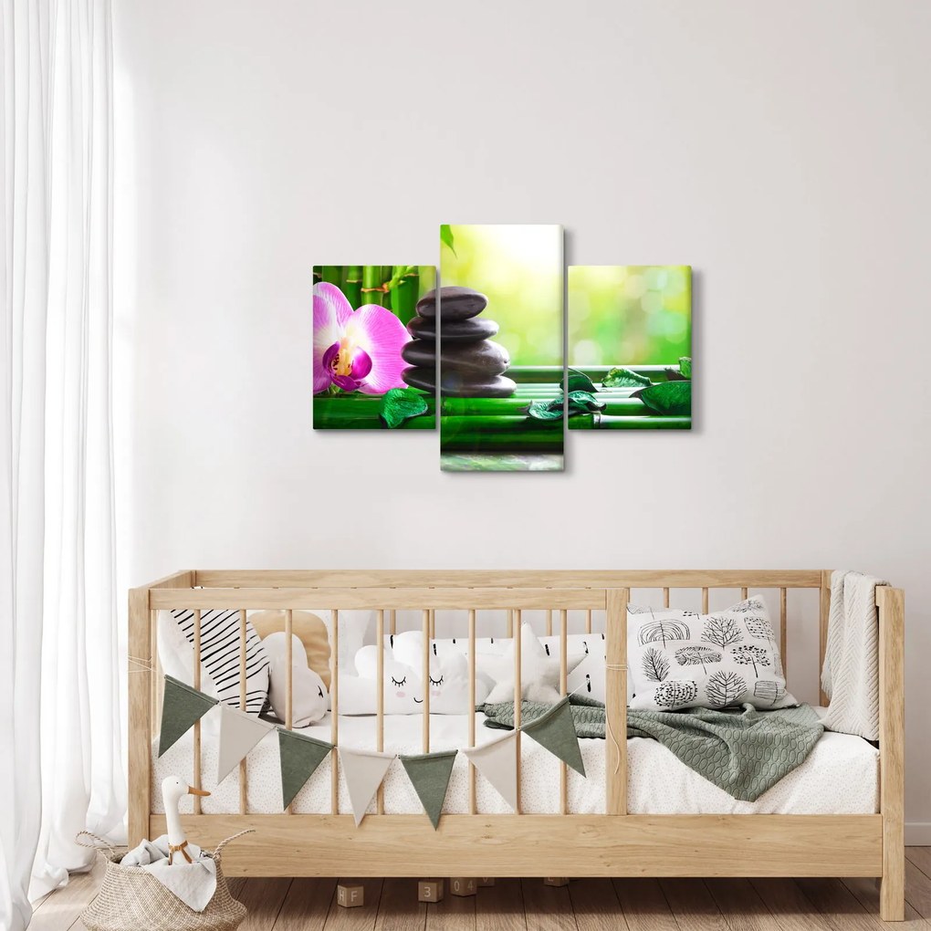Obraz masážnych kameňov a orchidey na vode (90x60 cm)