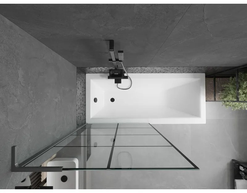 Mexen Next L, 1-krídlová vaňová zástena 90 x 150 cm, 6mm číre sklo-čierny vzor, grafitový profil, 895-090-000-03-77-95
