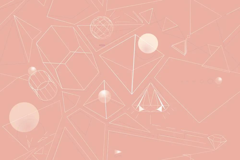 Tapeta jemné geometrické prvky na ružovom pozadí