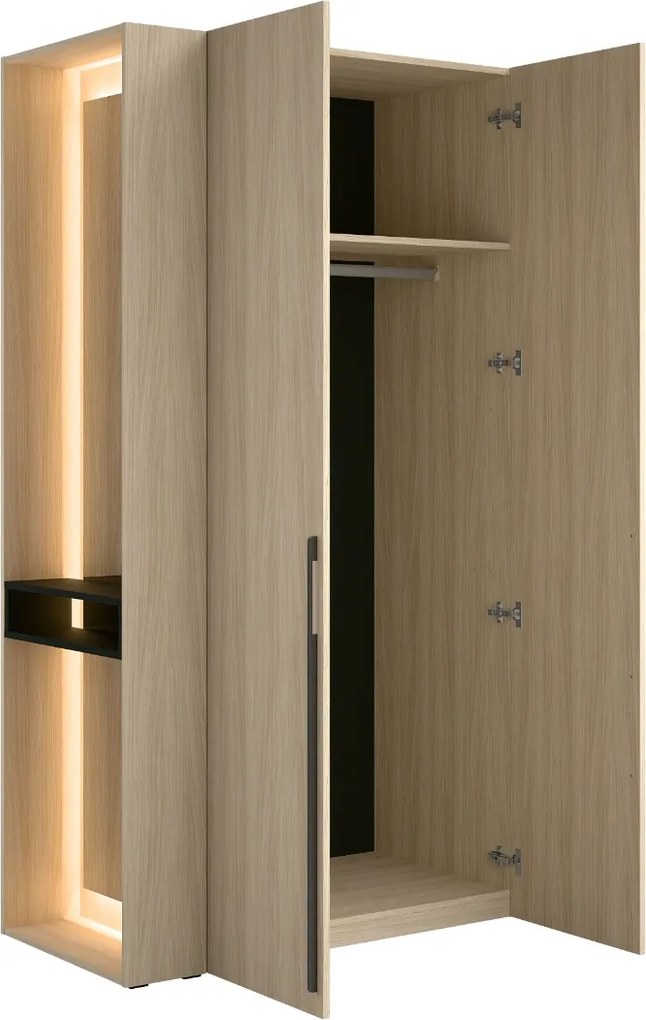 DVOJDVEROVÁ ŠATNÍKOVÁ SKRIŇA GLENN DUB BARISTA + REGÁL + ZRKADLO + LED 110 cm