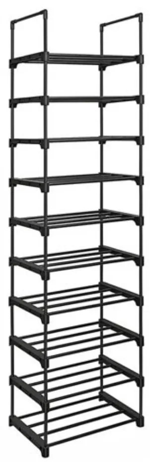 Stohovateľný regál na topánky TUBE, 10 políc, 45x30x174cm, čierna SongmicsHome