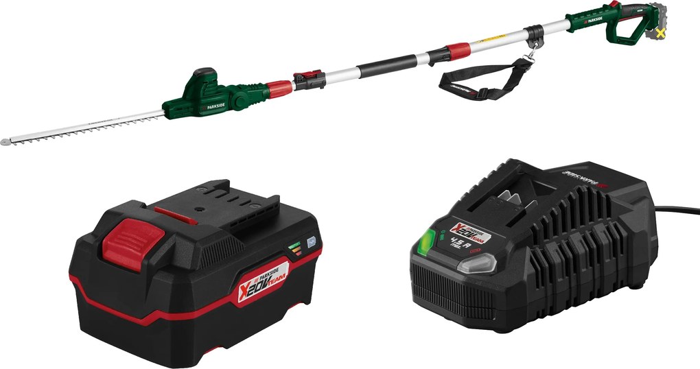 Parkside® Aku teleskopické nožnice na živý plot Pthsa 20-Li D5 + Akumulátor 20 V/4 Ah + Nabíjačka na akumulátor 20 V/4,5 A (800011754)