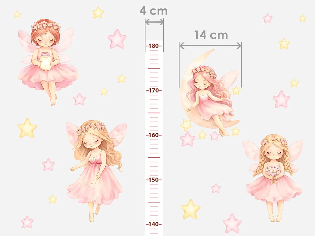 Meter akvarelových víl nálepky na stenu pre dievčatá výška 160 cm