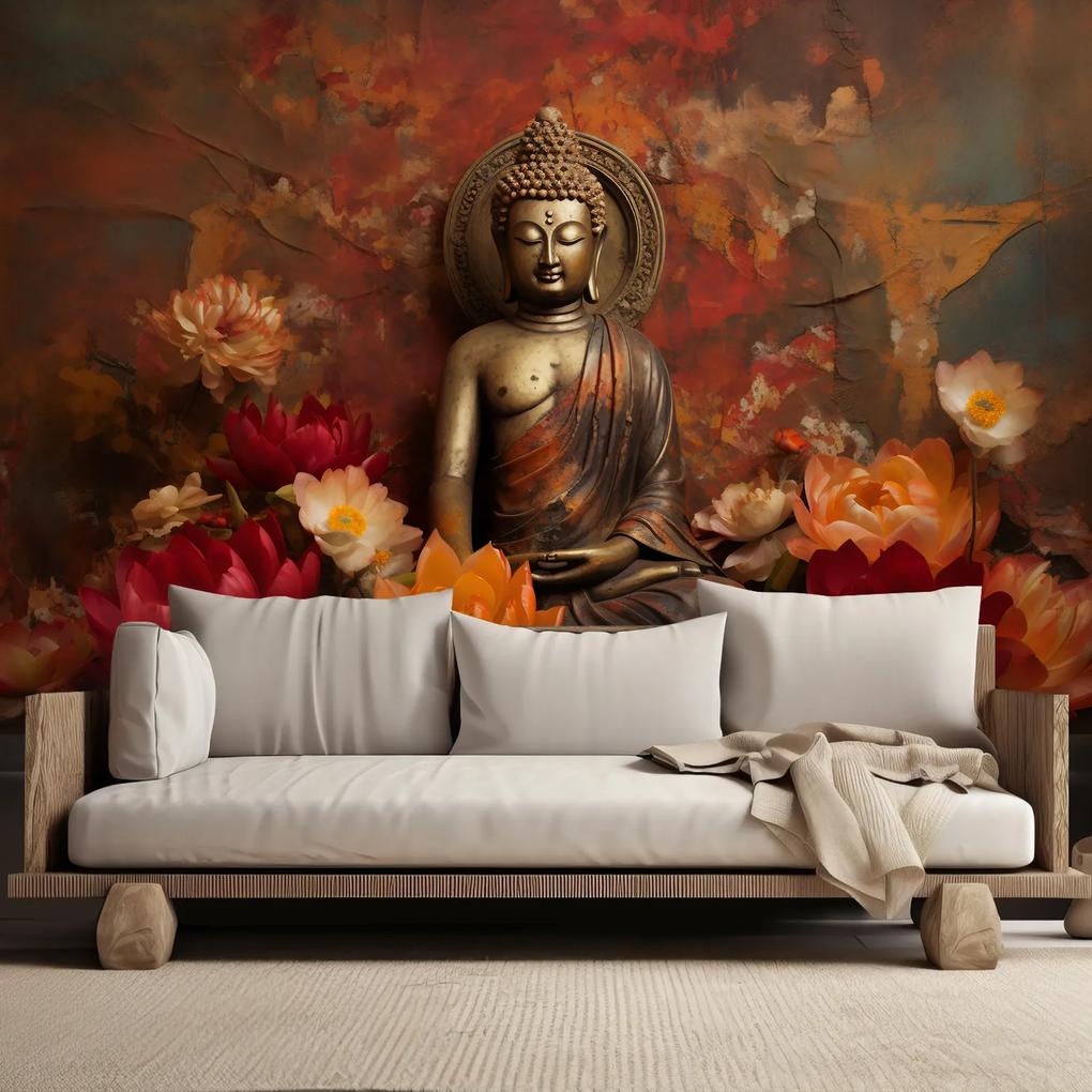 Gario Fototapeta Socha meditujúceho Budhu a farebné kvety Materiál: Vliesová, Rozmery: 200 x 140 cm