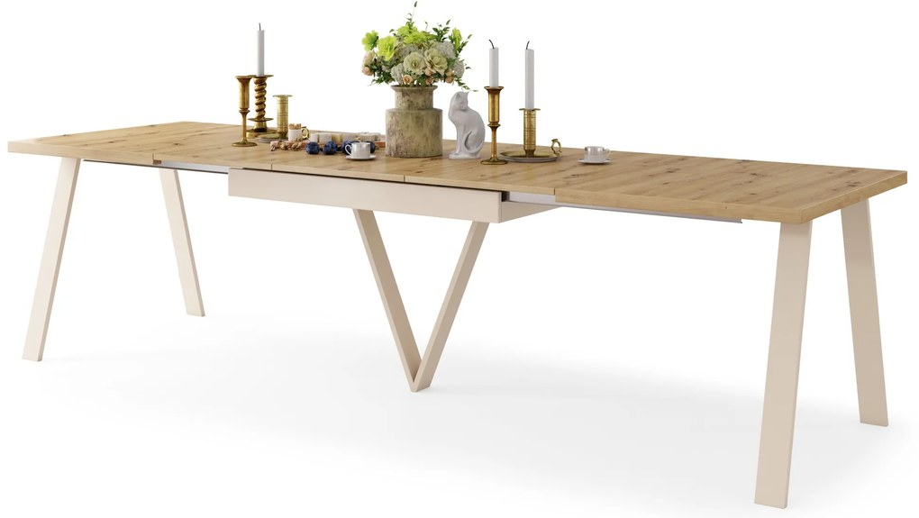 AVERY Dub Artisan/spodok béžový - LOFTOVÝ / PRIEMYSELNÝ STÔL DO OBÝVAČKY/ JEDÁLNE ROZKLADACÍ DO 290 cm!