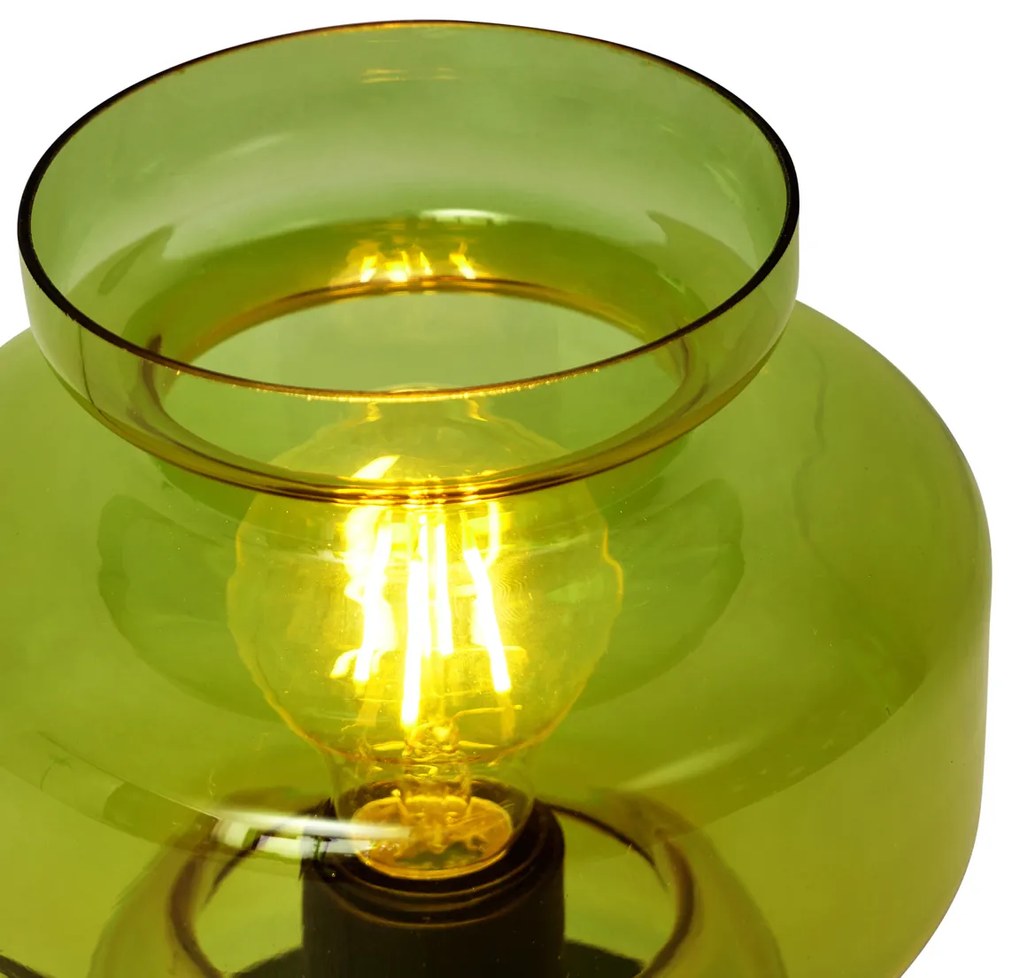 Retro stolná lampa čierna so zeleným sklom - Denise