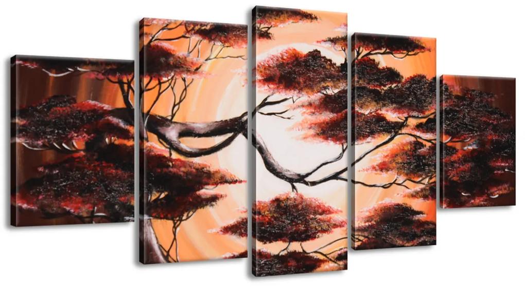 Gario Ručne maľovaný obraz Strom pri západe slnka - 5 dielny Rozmery: 150 x 105 cm