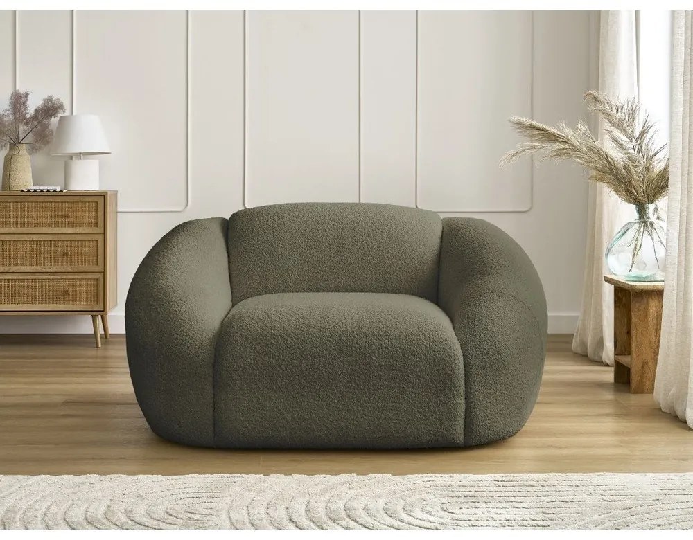 Zelené kreslo z textílie bouclé Tina – Bobochic Paris