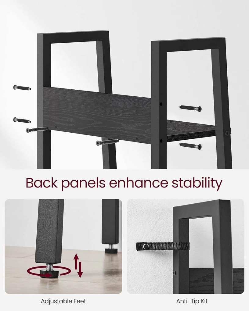 Rebríková polica, 5-úrovňový úzky regál, čierny