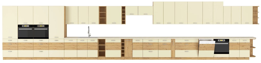 Rohová kuchyňa Arryn 260 + 110 cm (dub artisan + krémová). Vlastná spoľahlivá doprava až k Vám domov. 1018231