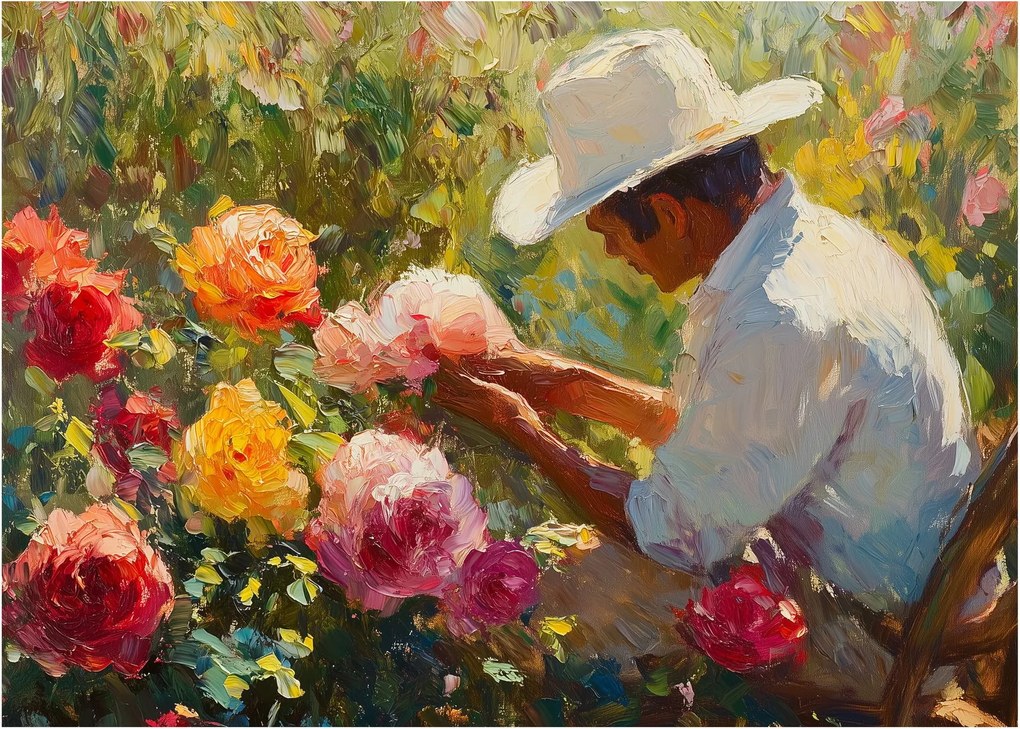Sklenený obraz - Záhradník (70x50 cm)