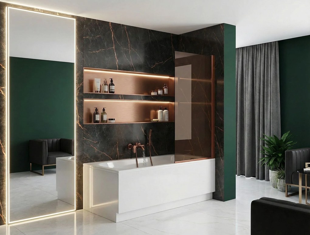 Vaňová zástena REA ELEGANT 80 cm, kartáčovaná meď/hnedá dymová