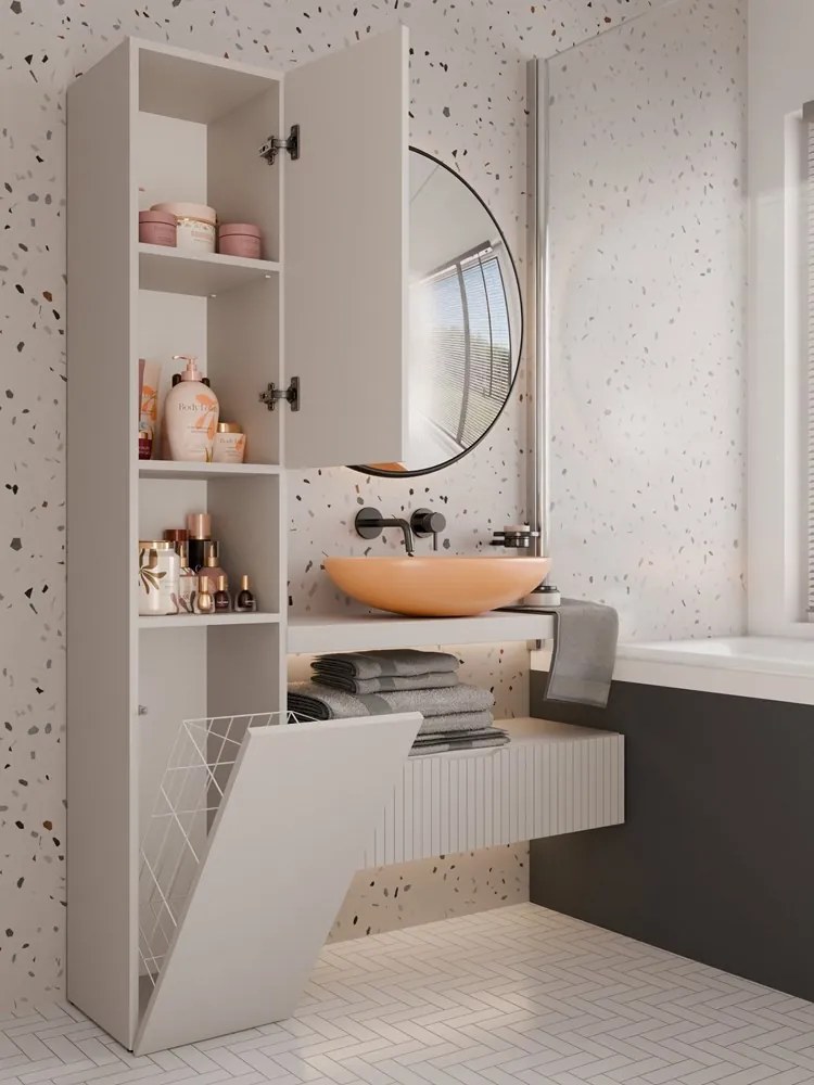 Kúpeľňová skrinka NEL III-KASZ s košom na bielizeň kašmír