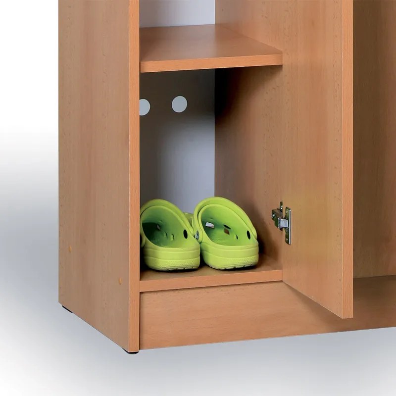 Drevená šatníková skrinka S5, 3 oddiely, 1900 x 900 x 420 mm, cylindrický zámok, sivá/červená