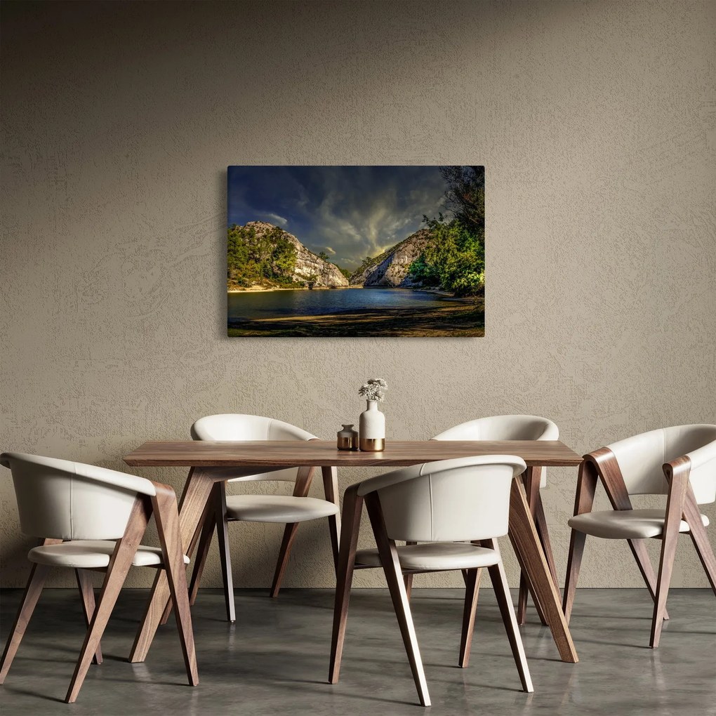Obraz krajiny s jazerom (90x60 cm)