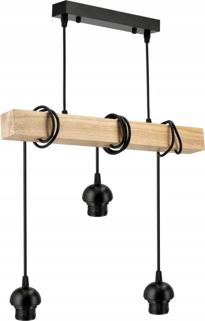 BERGE LED závesné stropné svietidlo, drevený trám, 3xE27, Luster, guľa, bezfarebný