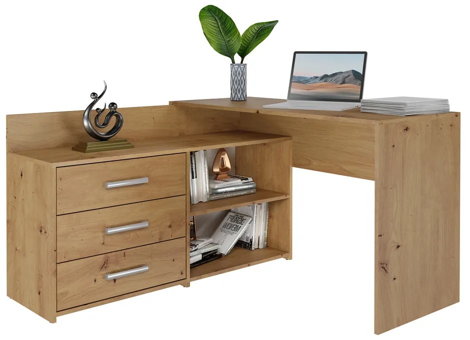 Rohový pc stolík Debio 1 (dub artisan). Akcia -20%. Vlastná spoľahlivá doprava až k Vám domov. 1132464