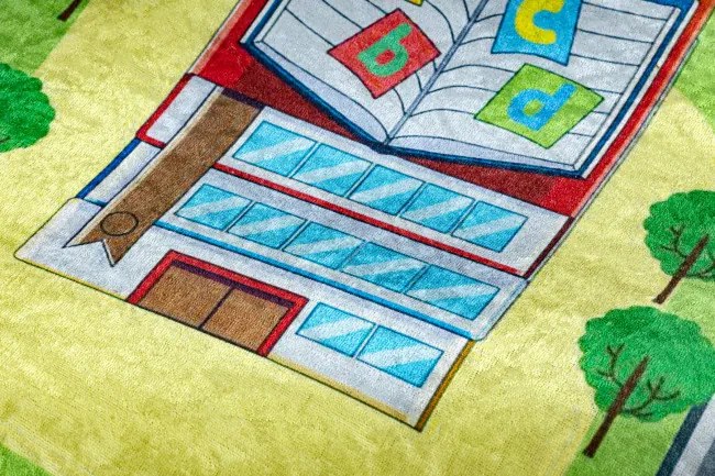 Detský koberec protišmykový BAMBINO 9028 mesto, zelený / sivý