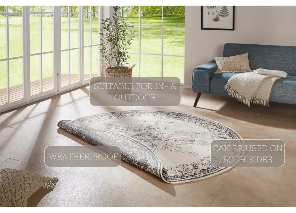 Sivo-krémový vonkajší koberec NORTHRUGS Borbon, ø 140 cm