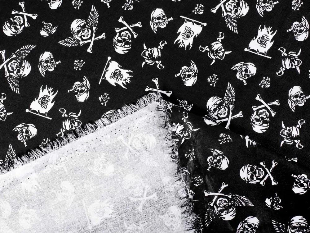 Biante Detský bavlnený záves Sandra SA-104 Biele pirátske lebky na čiernom 150x160 cm