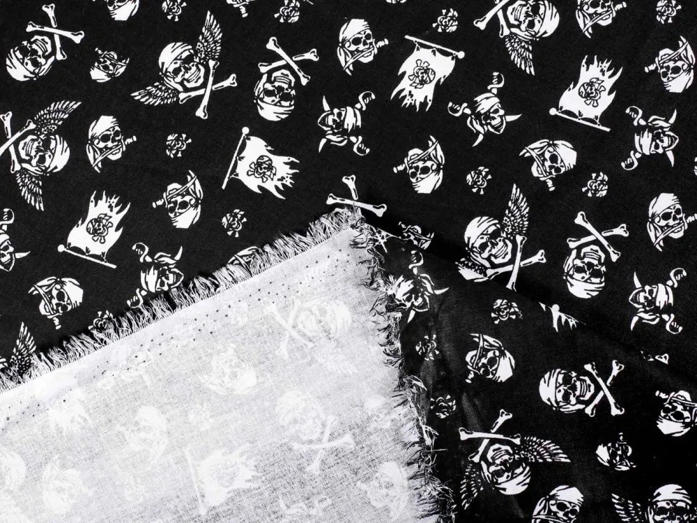 Biante Detský bavlnený záves Sandra SA-104 Biele pirátske lebky na čiernom 150x240 cm