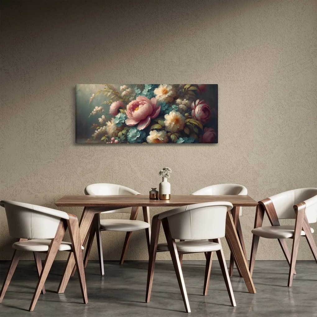 Obraz - Zátišie s kvetmi - maľba (120x50 cm)