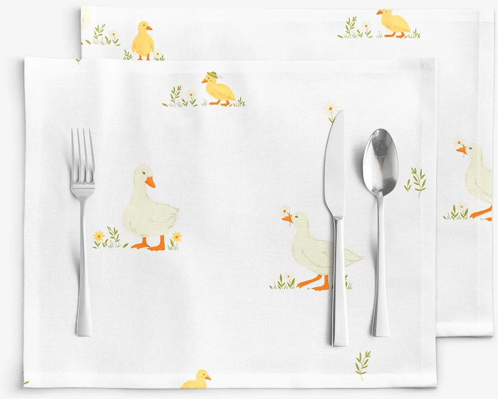 Goldea veľkonočné prestieranie na stôl 100% bavlnené plátno - kačice - sada 2ks 30 x 40 cm