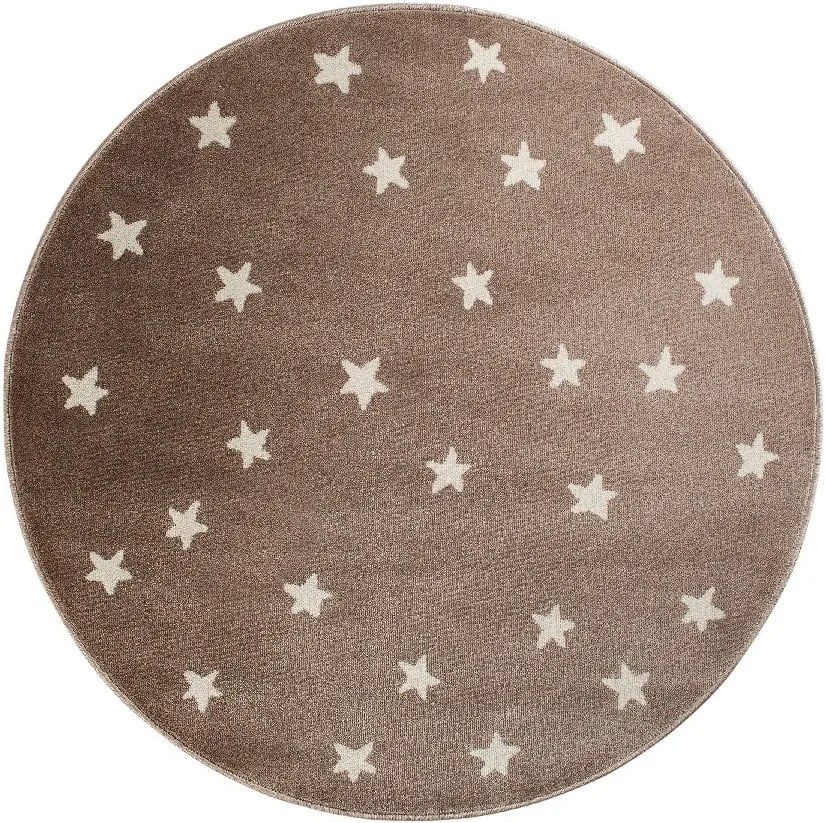 Hnedý okrúhly koberec s hviezdami KICOTI Beige, 100 × 100 cm