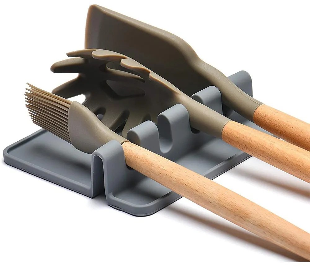 ADEO Stojan na odloženie varešky a kuchynského náradia, silikónový, sivý, NOX