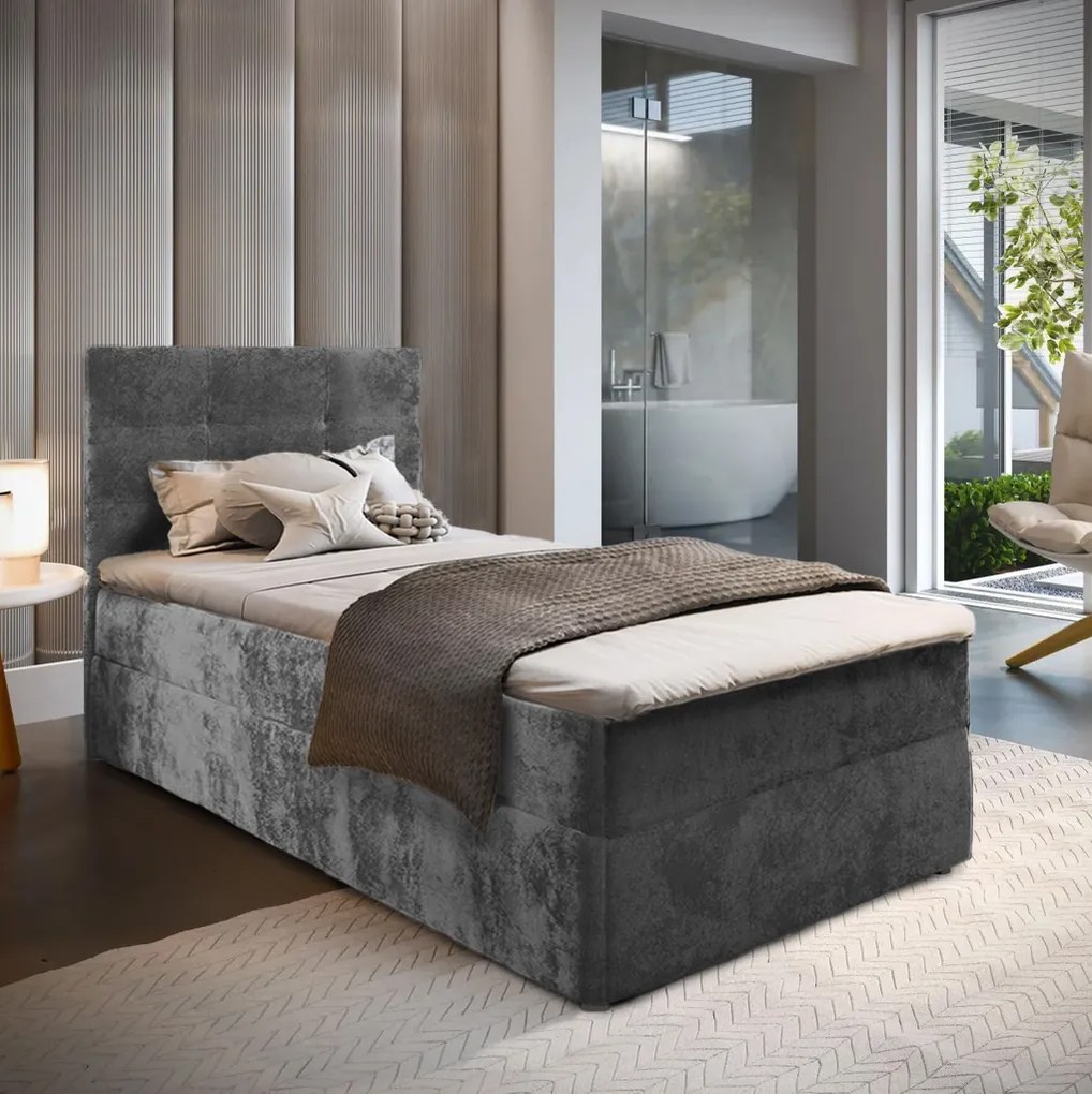 Čalúnená posteľ boxspring GLORIEN VELVET 100x200 cm sivá Matrac: Matrac Bonell pružinový