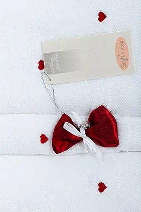 Soft Cotton Osuška MICRO LOVE 75x150 cm Biela / červené srdiečka