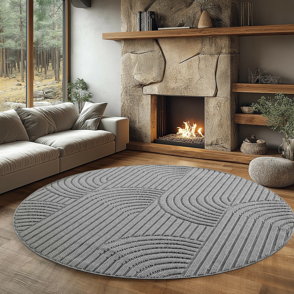 Ayyildiz, Kusový koberec Helix 2201 silver kruh, 80x80, šedá, chodba / predsieň