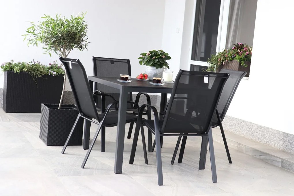 Záhradný jedálenský set Viking M + 4x kovová stolička Ramada