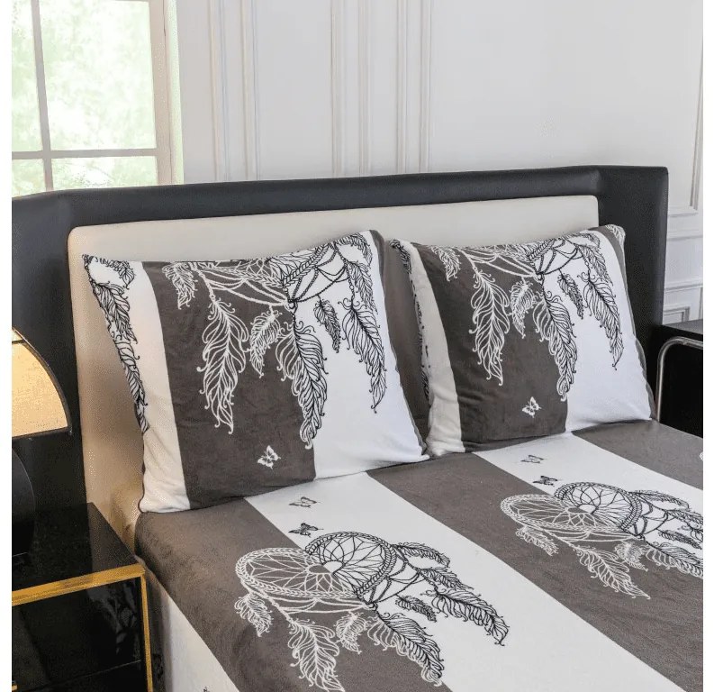 Sada mikroplyšových obliečok TIRSO sivo-biele + obliečka mikroplyš SOFT 90x200 cm biele, jednolôžko