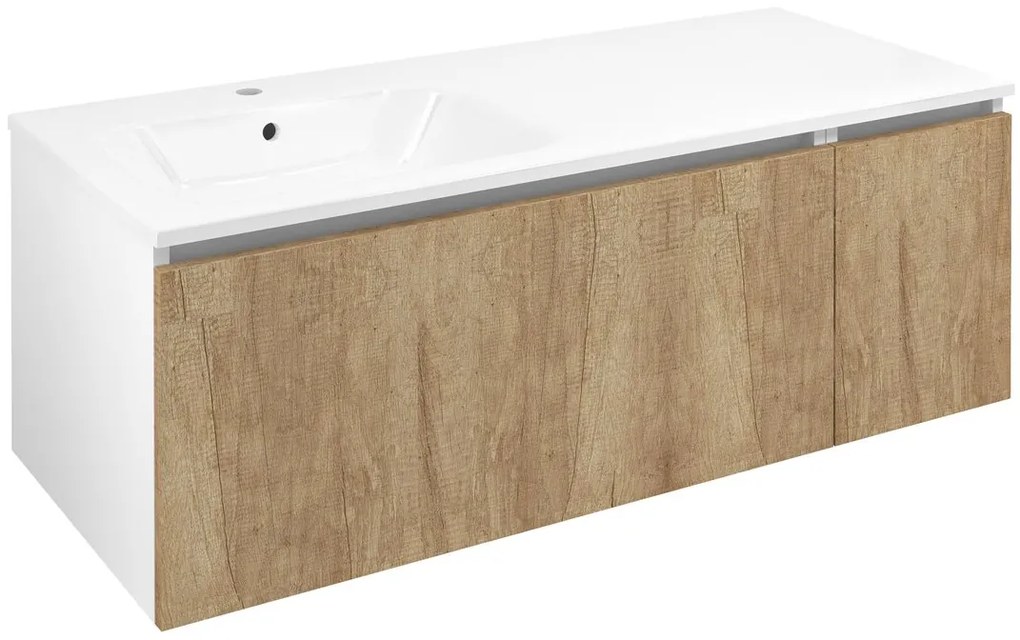 Sapho Sapho, LOREA skrinka 120x46x51,5cm (90+30cm), ľavá, dub Alabama/biela matná, LE090-2231-L-02