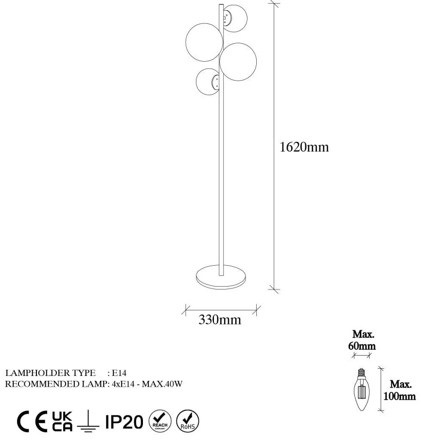 Stojacia lampa v zlatej farbe so skleneným tienidlom (výška 162 cm) Fazli – Opviq lights
