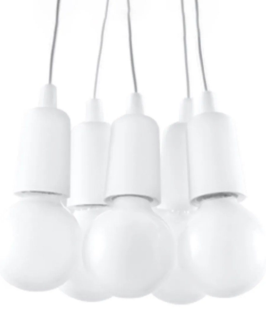 Závesné svietidlo Diego 5, biele telo svietidla