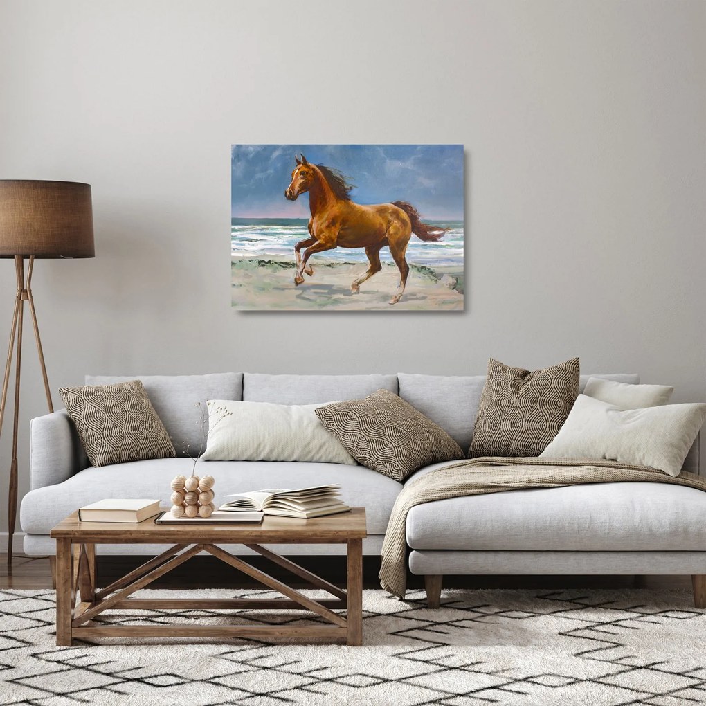 Sklenený obraz koňa na pláži (70x50 cm)