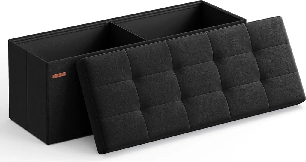 Taburetka s úložným priestorom, skladacia, 38 x 110 x 38 cm, čierna