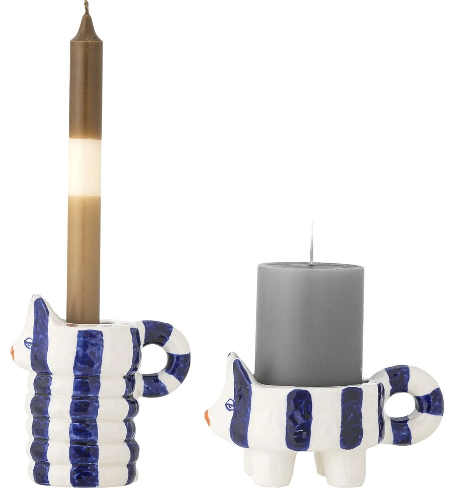 Bloomingville Keramický svietnik Caty Blue – sada 2 ks
