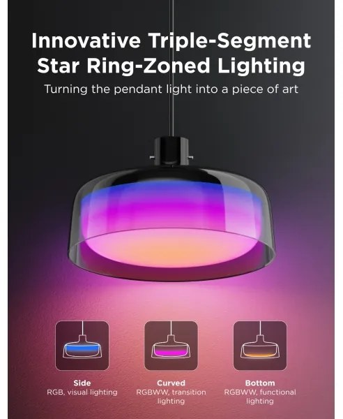 Govee - LED RGBICWW stlmiteľný závesný luster na lane LED/21W/230V Matter Wi-Fi