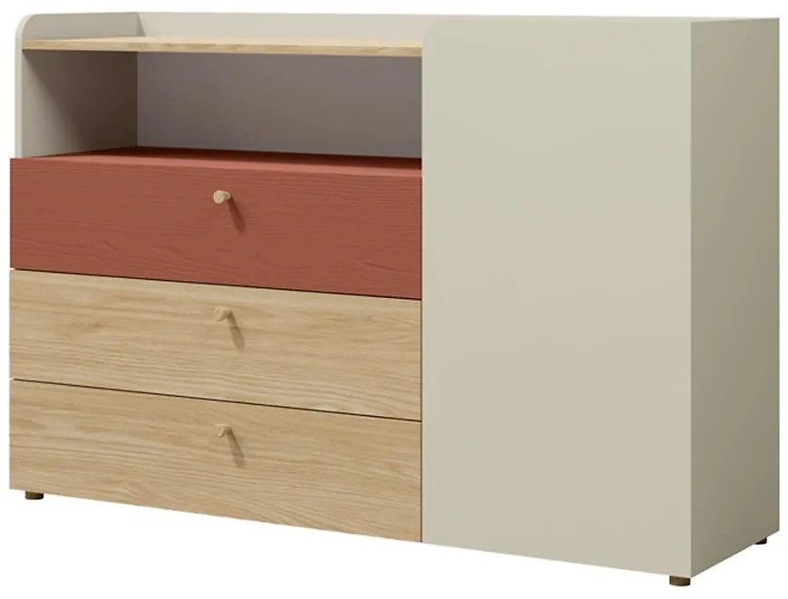 Komoda Yuki 8 Koralová/Sivá béžová/Olejovaný dub