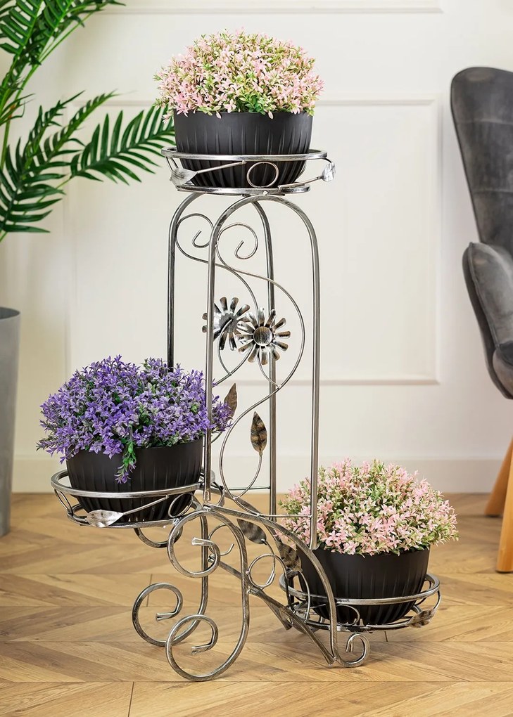 STOJAN NA KVETINÁČ FLOWER 88X28X65 CM STRIEBORNÁ