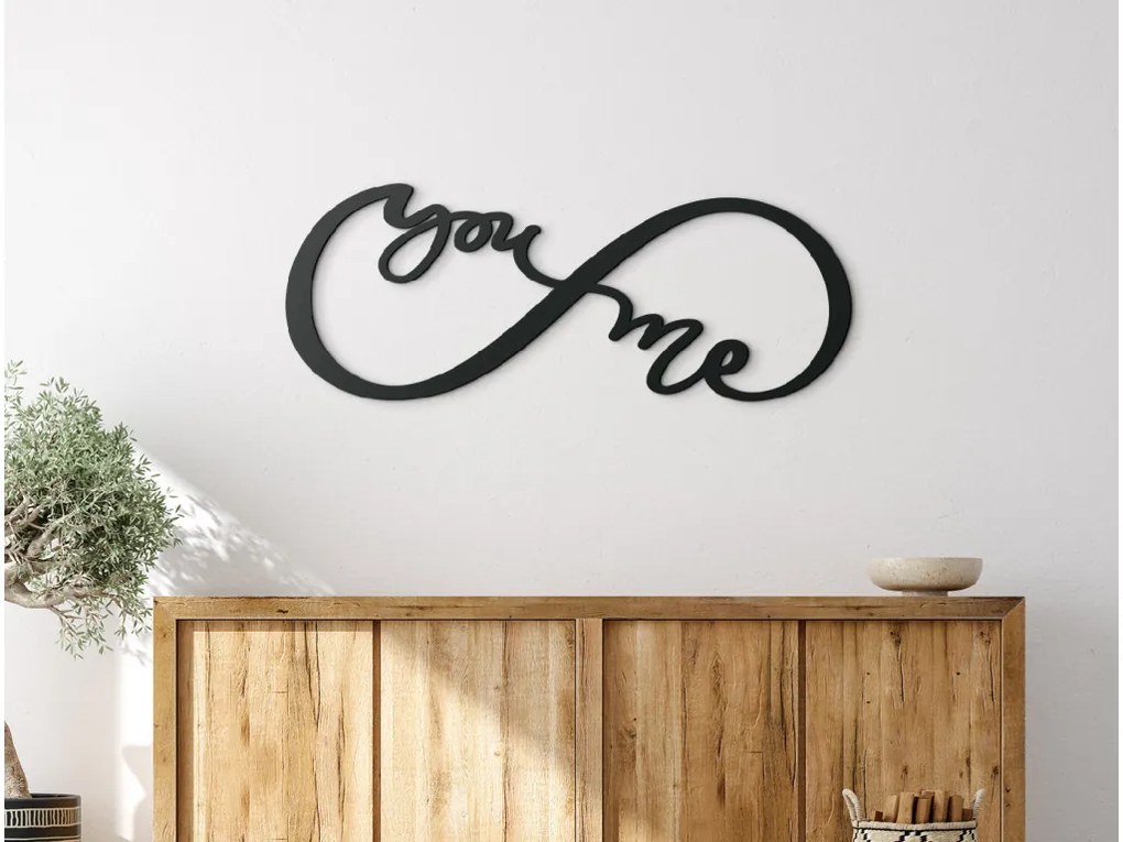 drevko Symbol Nekonečná láska s nápisom You & Me Rozmer obrazu: 17 x 44,5 cm, Farba dekorácie: Čierna