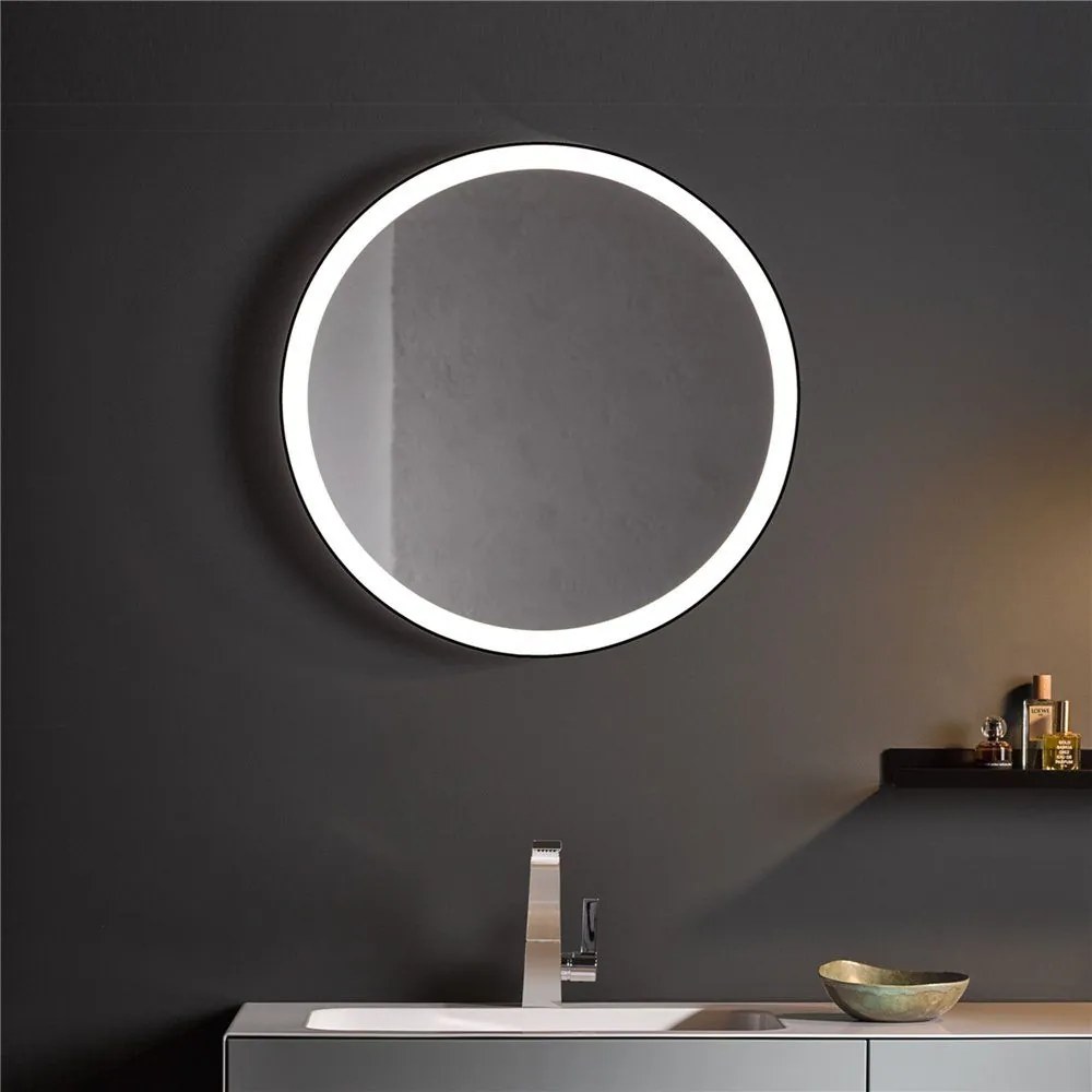 ALAPE SP.FR750.R1 zrkadlo s LED osvetlením, priemer 750 mm, hĺbka 40 mm, hliníkový rám matný čierny, 6745001899